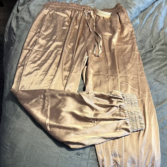 Silky Champagne Jogger Pants - Picture 1 of 3
